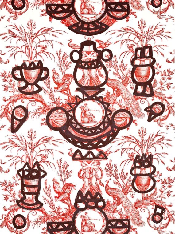 Fabrics Fontaine et animaux barbouillage-Rouge D'Orient-F3379004 Pierre Frey